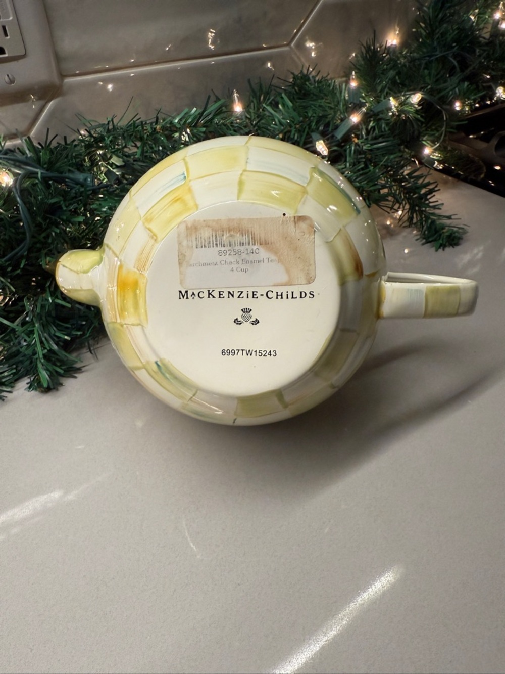 Mackenzie Childs 4 cup tea pot - green check NWT - Picture 3 of 5